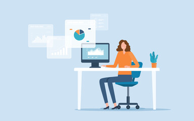 Business people working for data analytics graph report dashboard and monitoring for business marketing planning and finance investment concept