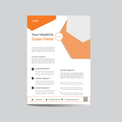 a clean advertisement creative simple layout orange and white color flyer design.