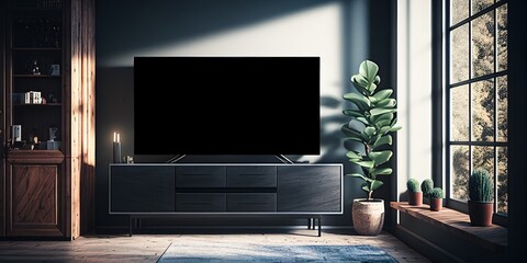 Television Set On Wall At Home,digital illustration generative AI