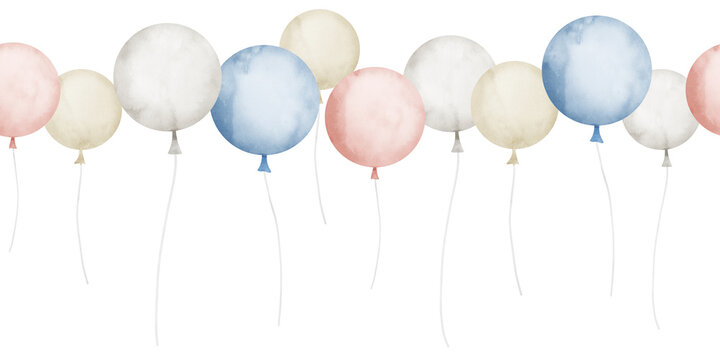 Birthday decorations with pastel balloons on white background Stock Photo -  Alamy