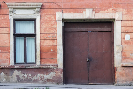 vintage facade with doors and windows. architectural retro background