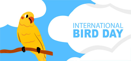 International Bird Day Vector Illustration. Suitable for greeting card poster and banner. Vector illustration of beautiful yellow parrots 