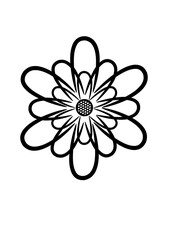 stilisierte blüte mit symmetrisch angeordneten blütenblättern und blütenkorb in mitte