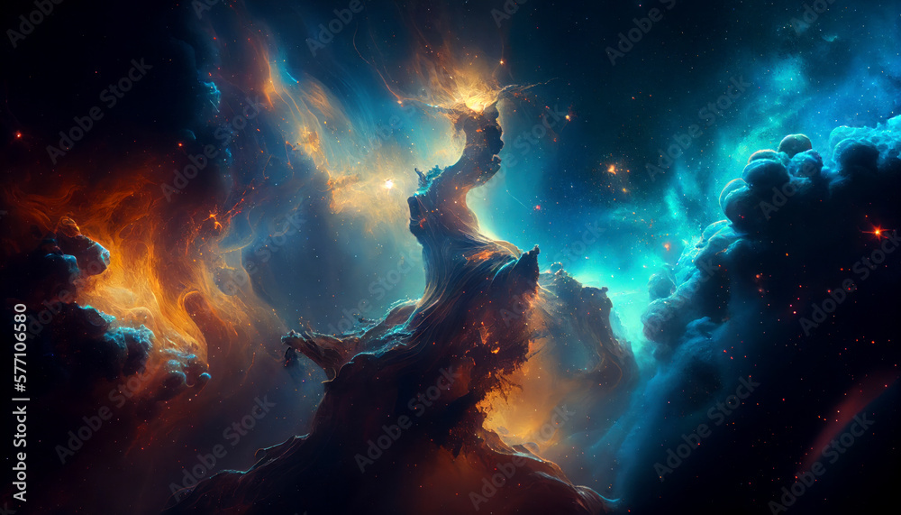 Wall mural space and glowing nebula background. ai generated.
