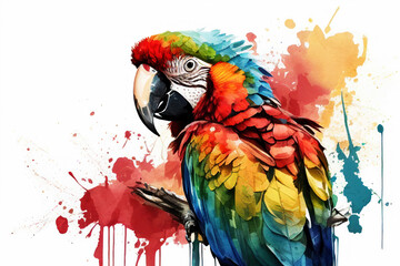 Colorful colorwater drawing Macaw bird background. ai generated.