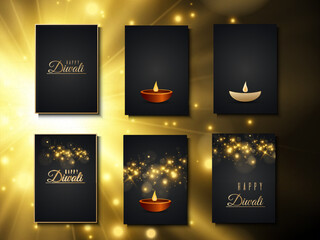 Happy diwali greeting cards luxury collection of invitation templates for festive indian lights festival.	