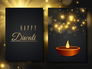 Happy diwali greeting cards luxury collection of invitation templates for festive indian lights festival.	