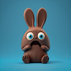 Cute Cartoon Chocolate Easter Bunny Character (Created with Generative AI)