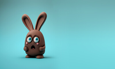 Cute Cartoon Chocolate Easter Bunny Character Banner with Space for Copy (Created with Generative AI)