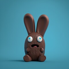 Cute Cartoon Chocolate Easter Bunny Character (Created with Generative AI)