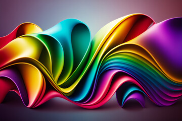 An image of colorful waves on dark background. Generative AI.