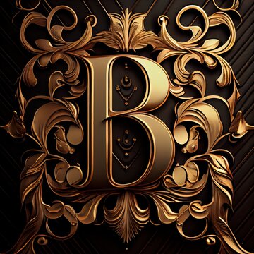 b letter in a golden monogram relief, generative AI