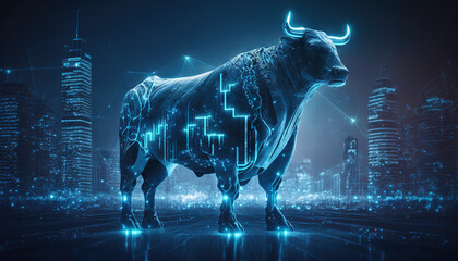 City Stock Market Bull. Generative AI - obrazy, fototapety, plakaty