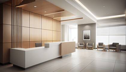 modern reception area, lobby area interior design with counter, ai generated - obrazy, fototapety, plakaty