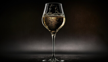 glass of champagne on black, generative ai