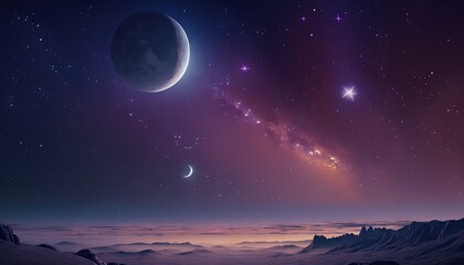Naklejka na ściany i meble a view of a distant planet with a distant star in the sky and a distant star in the sky with a distant star in the sky. generative ai