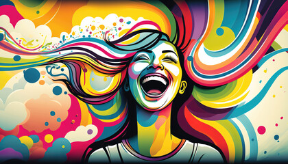 Obraz premium abstract illustration of happiness, smile wallpaper background, colorful joyful summer design, generative ai