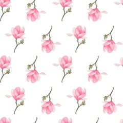 seamless pattern watercolor magnolia. background with flowers. Watercolor flowers.
