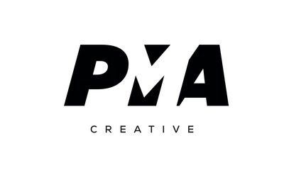 PMA letters negative space logo design. creative typography monogram vector