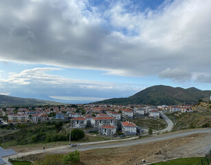 Fototapeta na wymiar Gokceada-Imbros Island Turkey city center view. Aegean sea town in canakkale Turkey