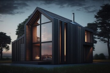 Small Modern House In Forest. AI Generated. 3D Illustration.