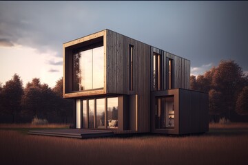 Small Modern House In Forest. AI Generated. 3D Illustration.