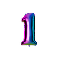 Number 1 iridescent foil helium balloon. 3D Rendering
