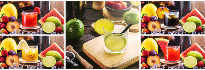 Composite for social networks of Brazilian drink, caipirinha, typical brazilian drink made with...