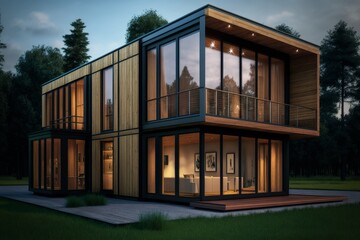 Small Modern House In Forest. AI Generated. 3D Illustration.