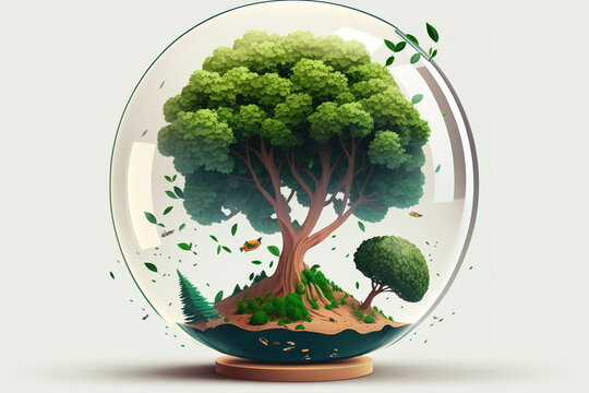 Concept of World Environment Day or Earth Day. Save the Earth and the forests, preserve and restore greenery, and raise awareness of climate change and global warming. Live and dried tree in a glass s - Powered by Adobe