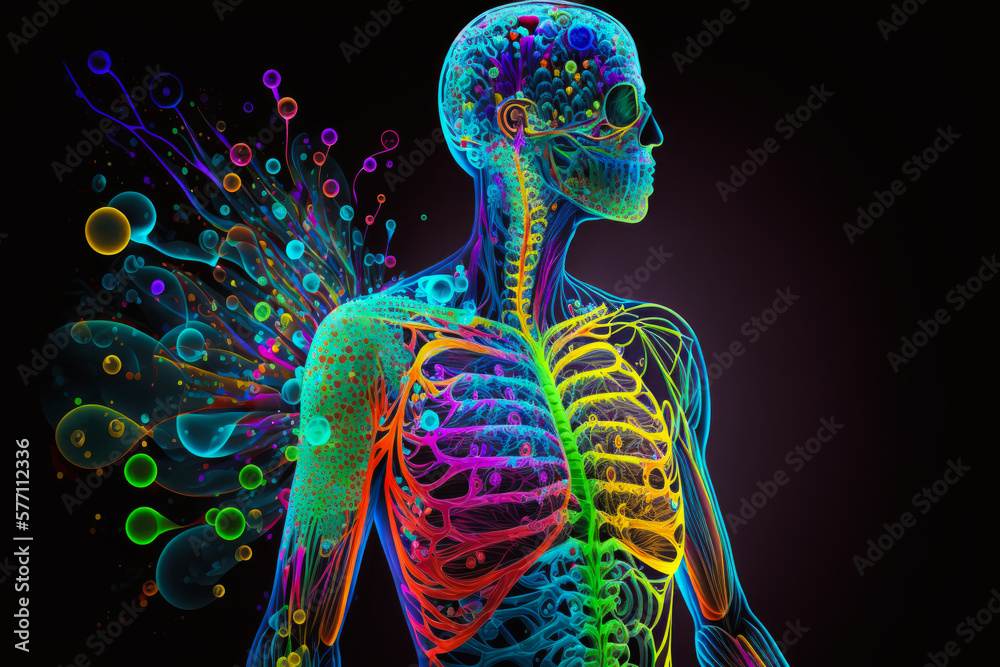 Canvas Prints An illustration of human body with colorful organs. Generative AI.