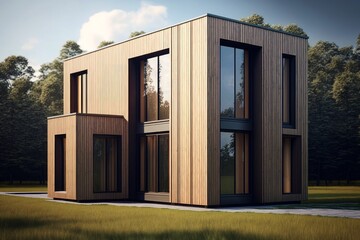Small Modern House Of An Amazing Shape Of Different Squares. AI Generated. 3D Illustration.