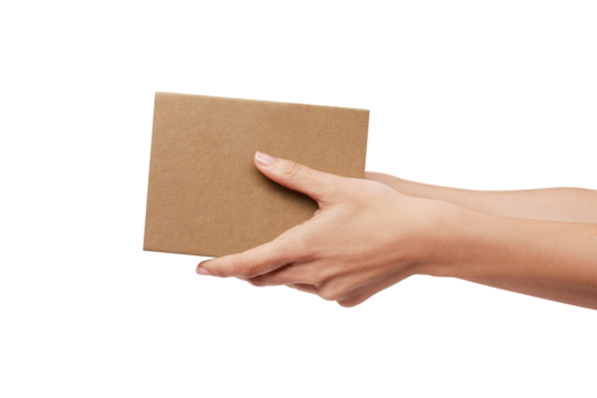 Mockup, Hands delivering a carton box, delivery service