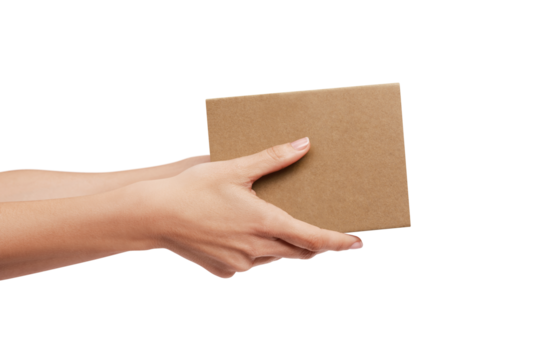 Mockup, Hands delivering a carton box, delivery service