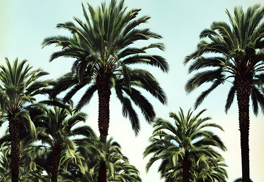 Healthy fresh palm trees background created with generative ai