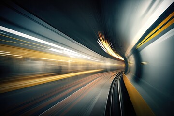 Obraz na płótnie Canvas Blurry subway train long exposure photography fast Made with Generative AI