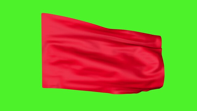 Red flag on a green screen. 3D animation.  Sports flag, races.