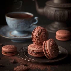 Fototapeten Delicate pastries in form of crispy delicate macaron with cocoa and coffee. High quality photo © Azer