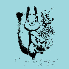 Squirrel with flowers in vintage style. Vector illustration style. Vector background. Vector design.
