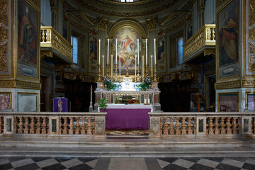 The altar of the baroque church of San Marcello al Corso in Rome, Italy	
