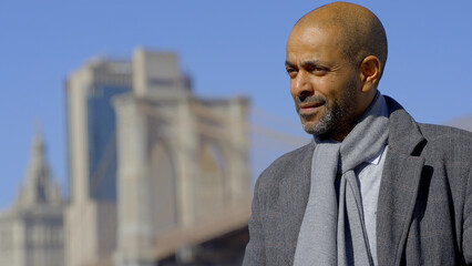 Afro-American business Man at Brooklyn Bridge New York - travel photography
