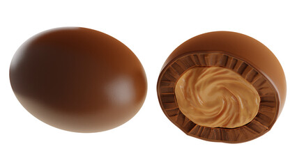 Delicious truffle chocolates on beige background. Truffle chocolate set. 3d rendering.
