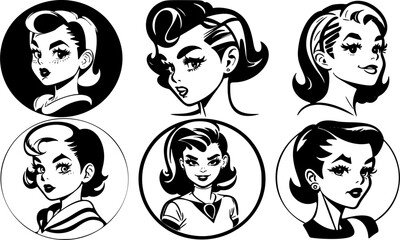 Set of Vector retro beauty girls, 1960s style