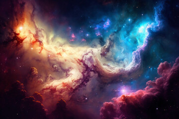 Obraz na płótnie Canvas Nebula and galaxies in outer space, Cosmic nebula and galaxies in outer space, endless universe background, Generative AI