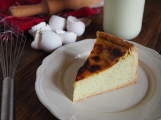 Slice of french custard tart (flan pâtissier)