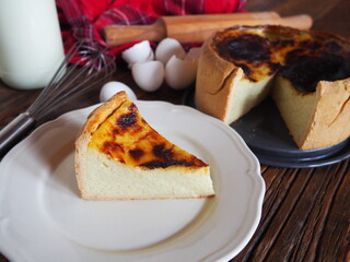 Slice of french custard tart (flan pâtissier)