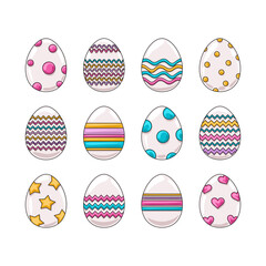 Set of multicolor Easter eggs  on white  background. Vector illustration 