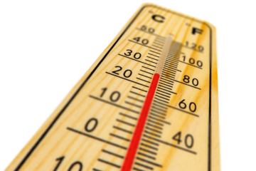isolated thermometer with high temperature in summer heat