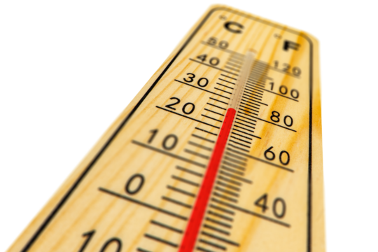 isolated thermometer with high temperature in summer heat