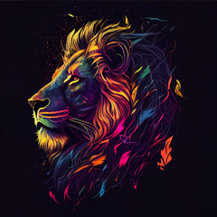 lion head neon illustration isolated in flat background generative ai